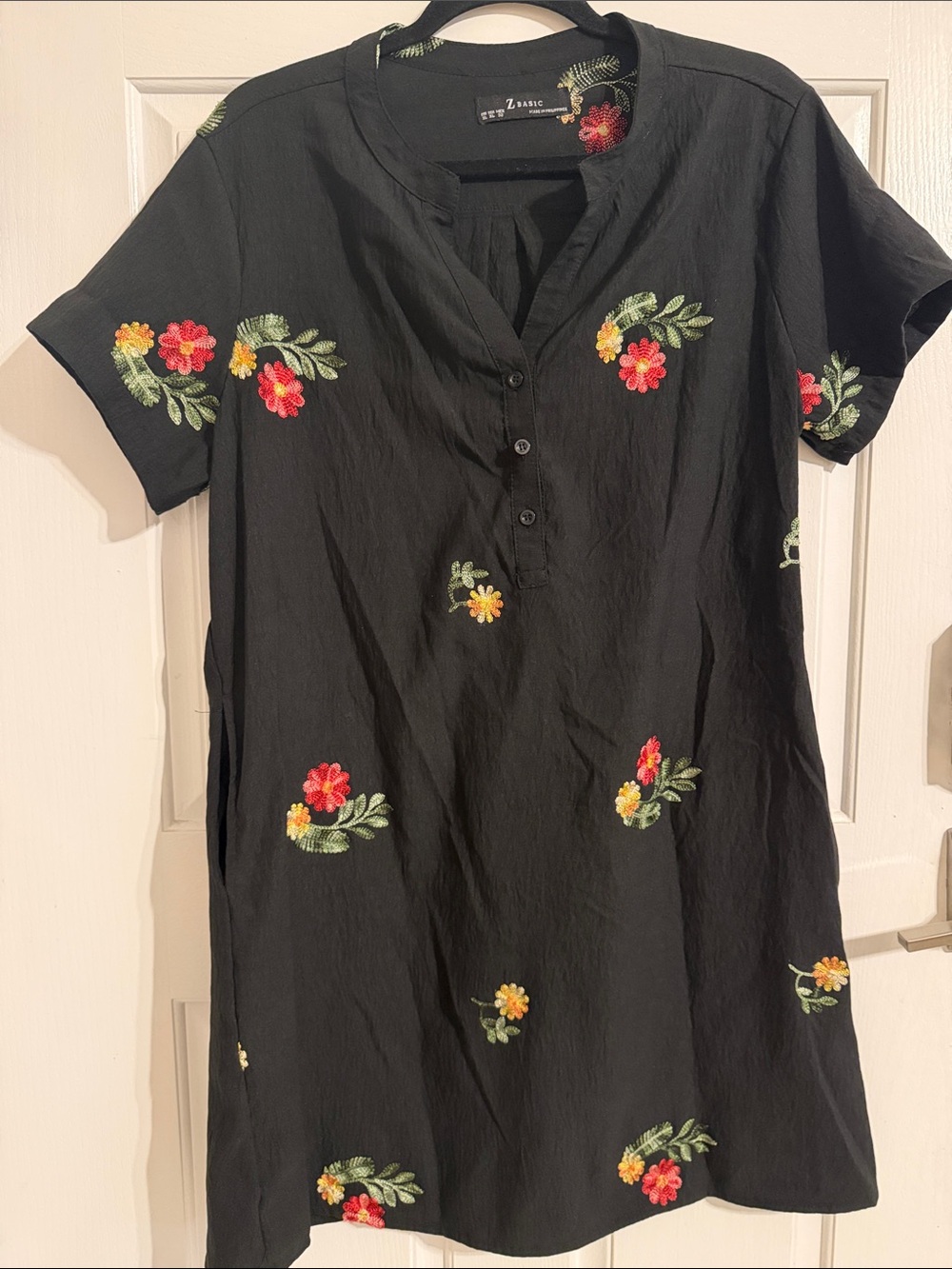Embroidered Black Floral Knee length Dress